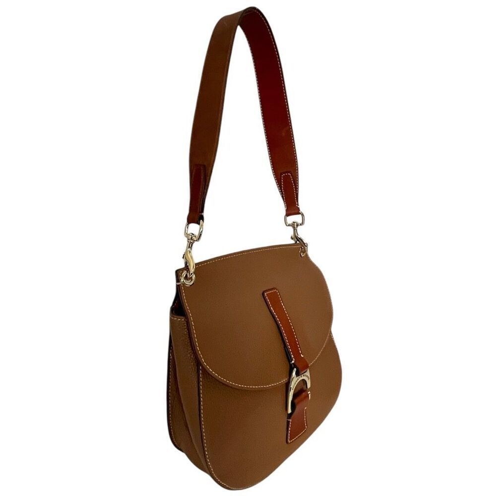Dooney & Bourke Reese Shoulder Bag Pebbled Leather Brown Tan Gold Equestrian